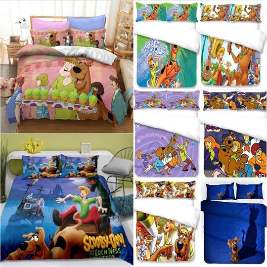 3 pcs Scooby Doo Bedding Set 2/3Pcs Bed Cover Pillowcase Gift