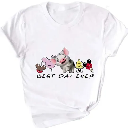 Disney Mickey Mouse Tees Moana Kawaii Little Pig Graphic T-shirt