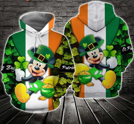 Happy Saint Patrick's Day Green Shamrock Mickey Mouse 3D Hoodie