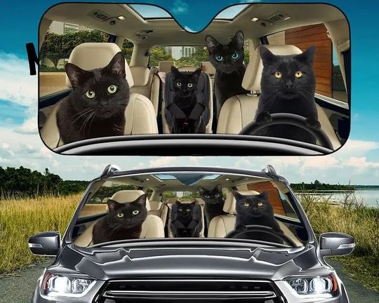 Black Cat Family Car Sunshade, Cats Auto Sun Shade