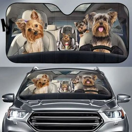 Yorkshire Terrier Family Funny Safe Driver Auto Sun Shade