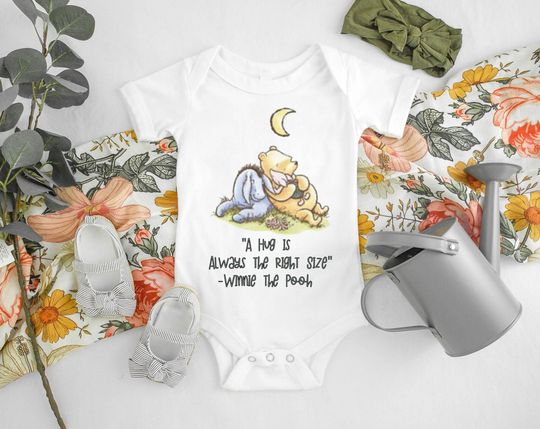 A Hug is Always the Right Onesie Baby Shower Gift, Winnie the Pooh