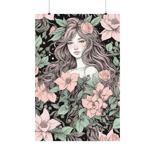 Girl with Flower Premium Matte Vertical Posters