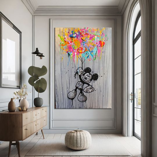 Mickey Mouse with Balloons Graffiti Premium Matte Vertical Posters
