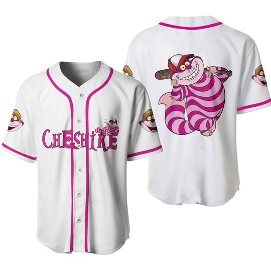 Chesire Cat Alice In Wonderland White Pink Disney Baseball Jersey