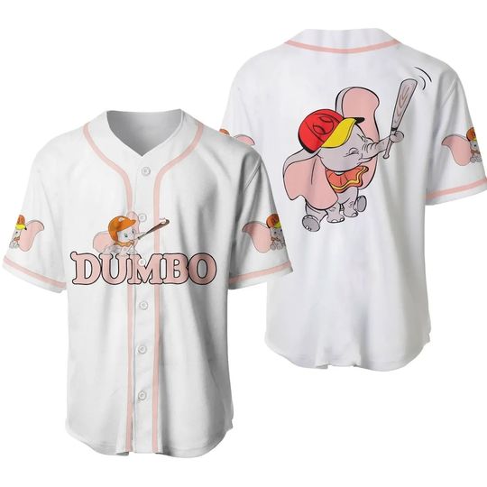 Dumbo Elephant White Pink Disney Baseball Jersey