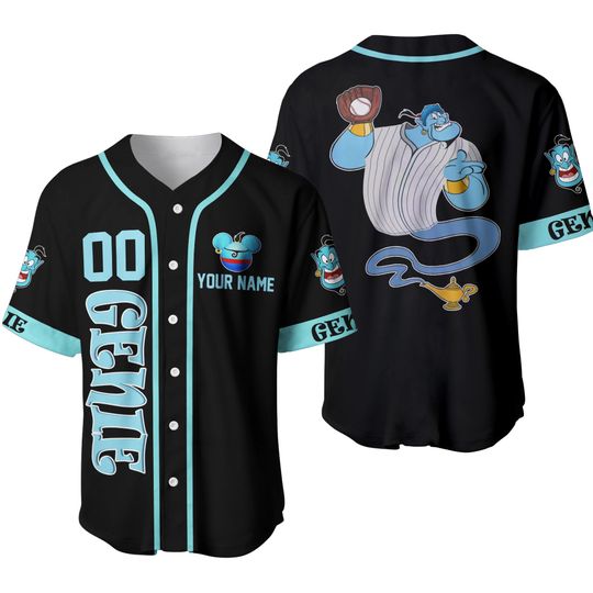 Genie Aladdin Blue Black Jersey Disney Custom Baseball Jersey