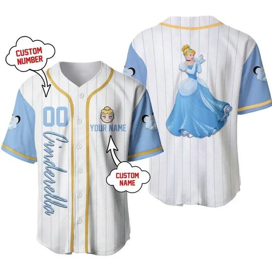 Cinde Princesses Disney Unisex Cartoon Custom Baseball Jersey