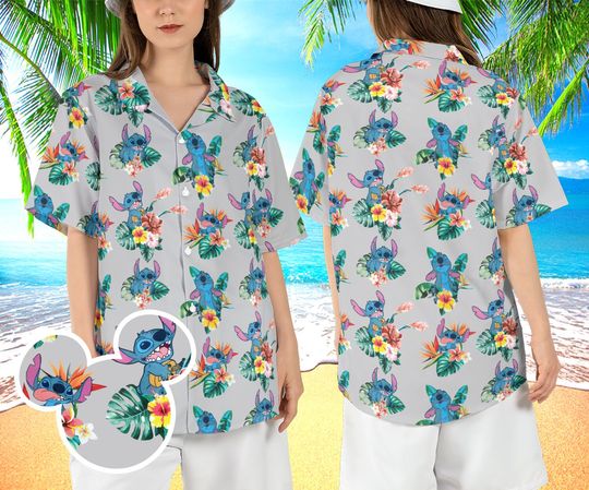 Tropical Stitch Hibiscus Hawaiian Shirt