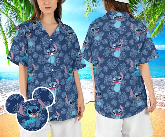 Stitch Tropical Leaves Hawaiian Shirt