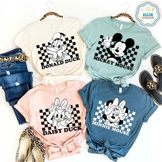 Mickey and Friends Checkered Disney Shirt, WDW Disneyland Family Vacation 2024