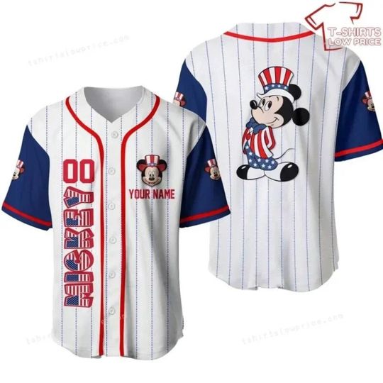 Personalized Mickey Mouse 4th July Disney Baseball Jersey, Disney Patriotic Jersey