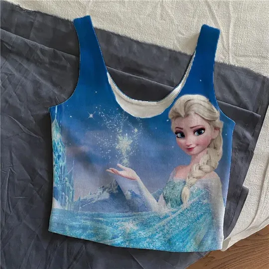 Women Crop Tops Sexy Elsa Frozen Camisole Ice Crop Tank Top