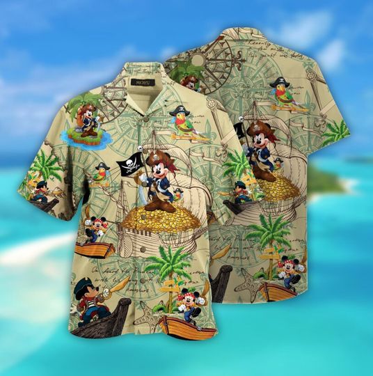 Mouse Pirate Tropical Hawaiian Shirt, Pirates Of The Caribbean Disney Cruise Aloha