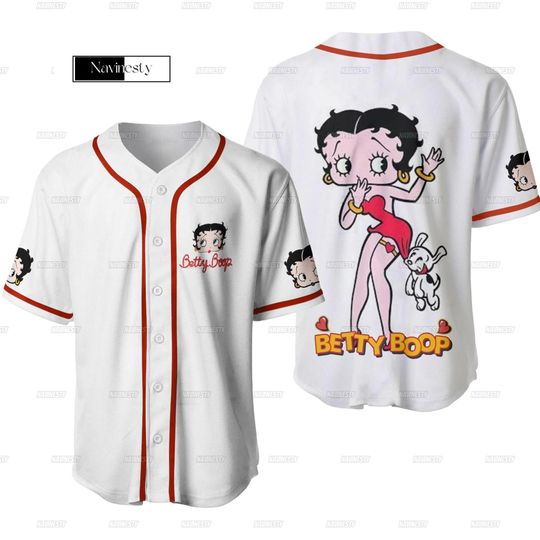 Betty Bo0p Baseball Jersey, White Betty Cartoon Baseball Jersey