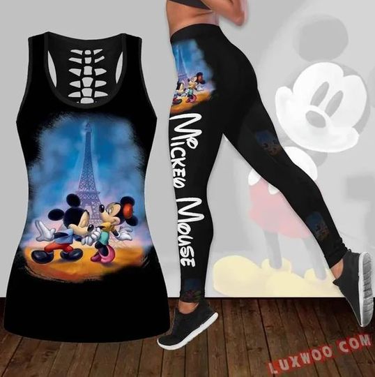 Mickey And Minnie Disney Hollow Tank Top Legging Set, Disney Hollow Tank Top, Disney Leggings