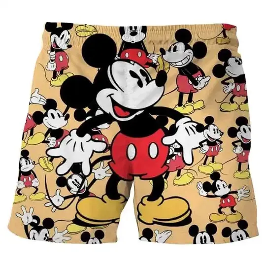 Disney Mickey Minnie Men's Beach Breathable Casual Shorts Hawaiian Vacation Shorts