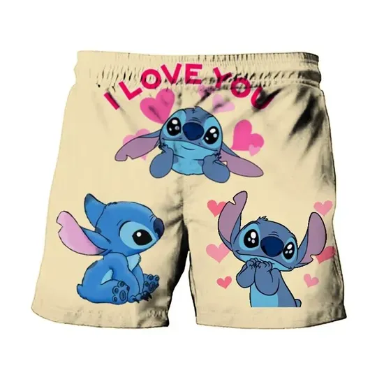 Disney Cute Stitch and Mickey Minnie Summer Men's Swimwear Beach Shorts