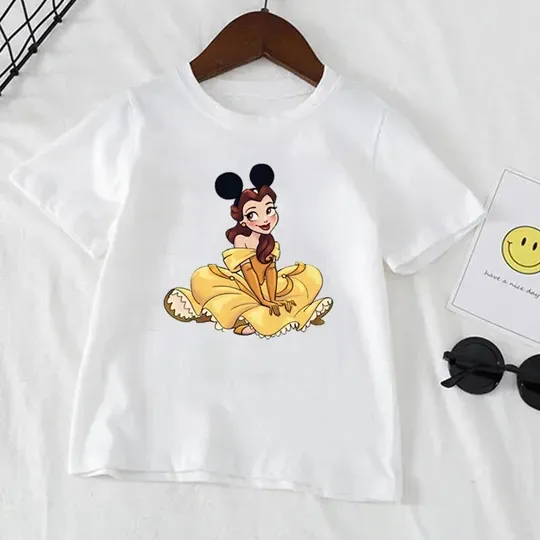 Kawaii Disney Belle Princess Children Clothes Girl T-shirts