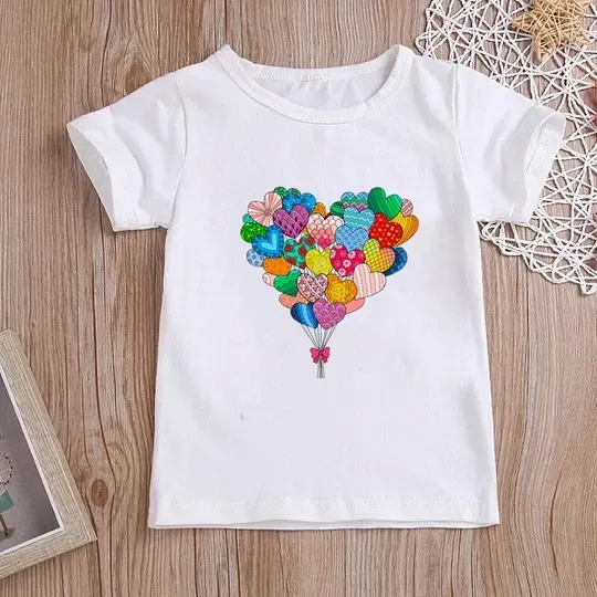 Kawaii Heart Balloon T-shirts for Girls Summer Baby T-shirt