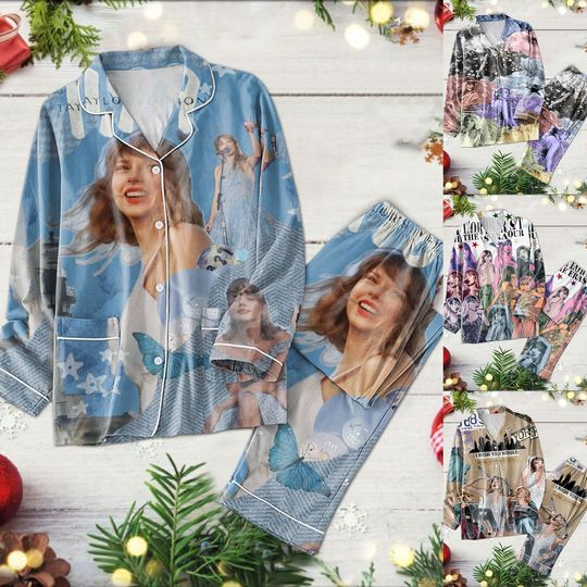 Sky Blue Taylor Print  Pajamas For Women 1989 Adult Pajamas Sets