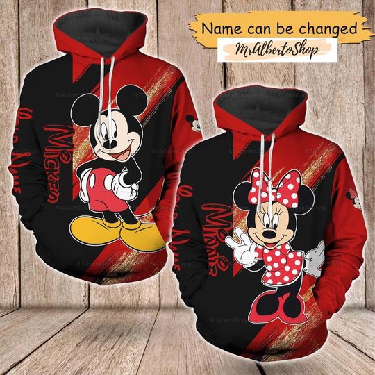 Custom Mickey And Minnie Couple Hoodie, Custom Name Disney Couple Hoodie, Disney Matching Hoodies
