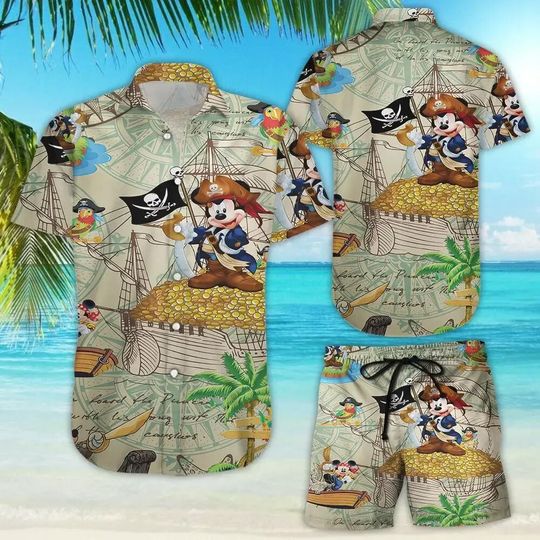 Mickey Mouse Hawaiian Shirt Shorts Set Men Casual Beach Vacation Short Shirt