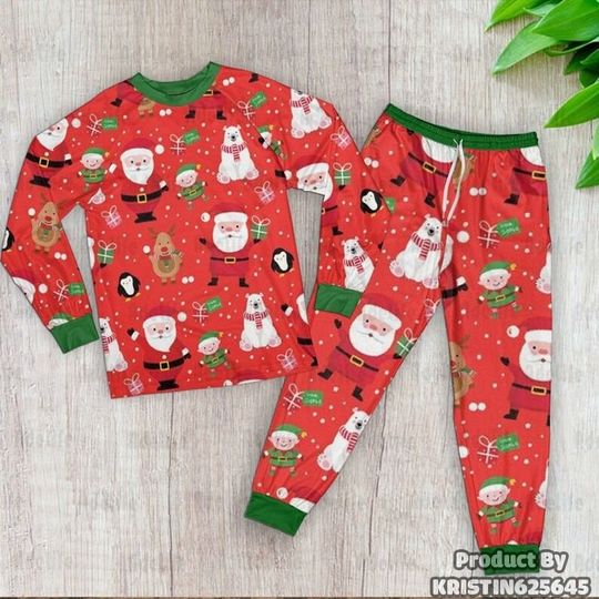 Santa Claus Christmas Pattern Raglan Pajamas Set