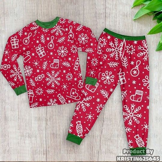 Merry Christmas Pattern Raglan Pajamas Set