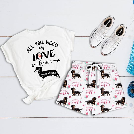 All I Need Is Love From Dachshund Short Pajamas Set