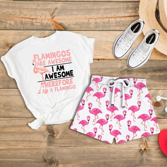 Flamingos Short Pajamas Set, Flamingos Pyjamas