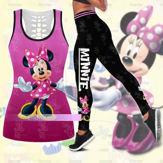 Disney Minnie Women Tank Top, Minnie Yoga Leggings, Cartoon Movie Leggings