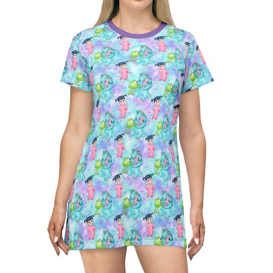 Monster's Inc Disney T-Shirt Dress, Cartoon Women's T-Shirt Dress