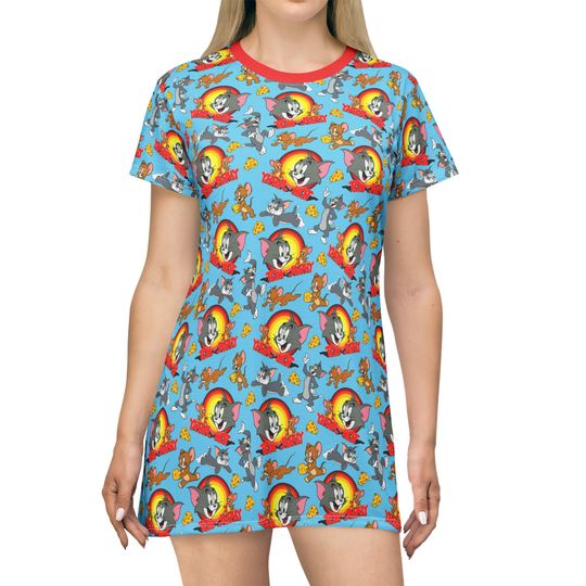 Tom And Jerry T-Shirt Dress, Cartoon Women's T-Shirt Dress