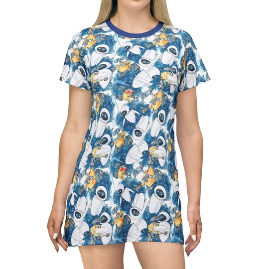 Wall-E Disney T-Shirt Dress, Cartoon Women's T-Shirt Dress