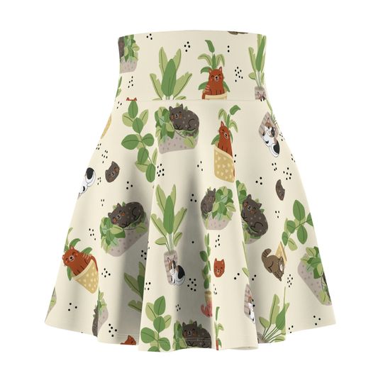 Chlorophyll Cuties Cat Mascot Print Women's Skater Skirt
