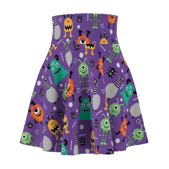 Monsters on Purple Print Women's Skater Skirt