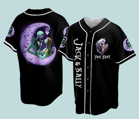 Personalized The Nightmare Before Christmas Jack Skellington And Sally Disney Baseball Jersey, Disney Jersey