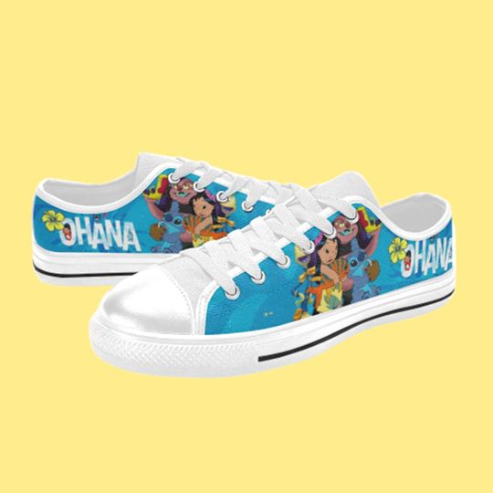 Low Top Shoes Canvas Lilo and Stitch Ohana Family Movie Low Top Sneakers