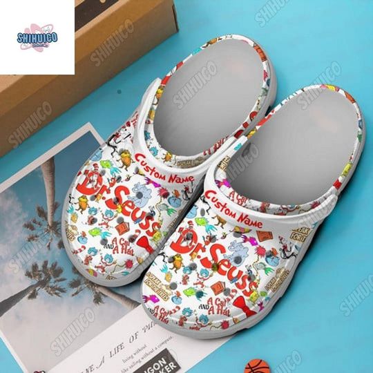 Personalized Read Across America Cartoon Characters Shoes, A Cat And A Hat Clogs