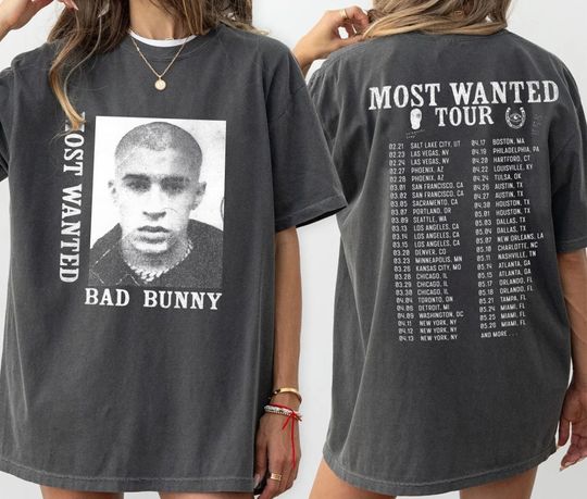 Bad Bunny Most Wanted Tour 2024 2 Sided Shirt, Bad Bunny Benito Album Shirt