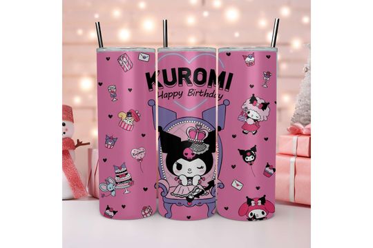 Pink Kuromi Kitty Glitter 20 oz  Tumbler