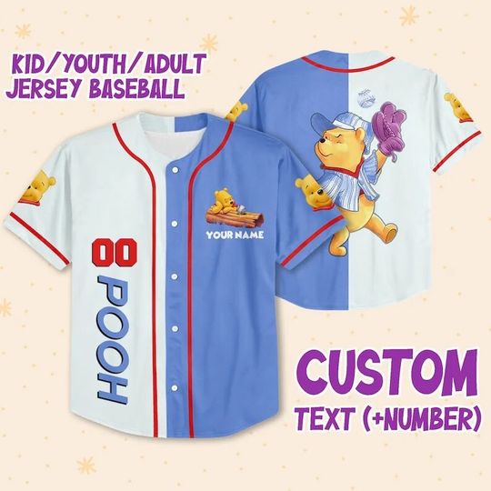 Disney Baseball Jersey Personalize Pooh Red