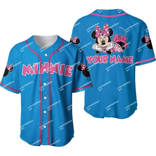 Cute Minnie Mouse Pink Blue Customize your name Disney Baseball Jersey
