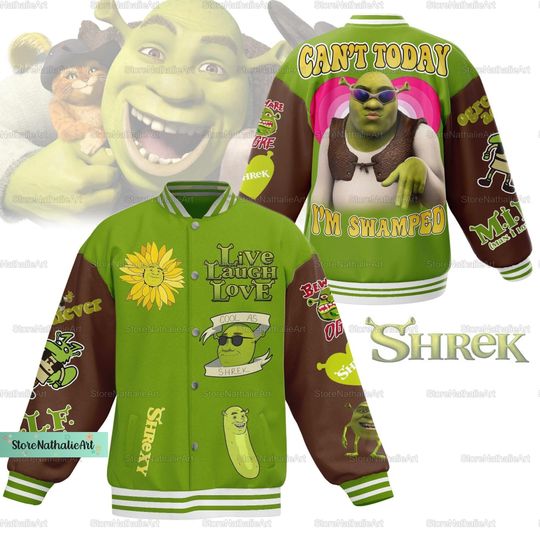 Shrek Face Baseball Jacket, Shrek Face Baseball Jacket