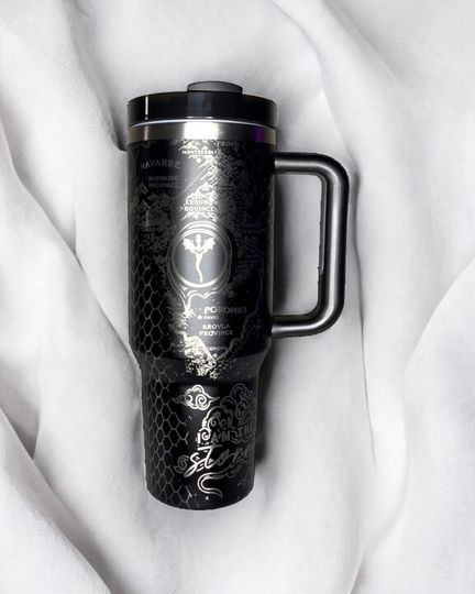 Customized 40oz Tumbler with Handle - Laser Engraved Fourth Wing Book Design