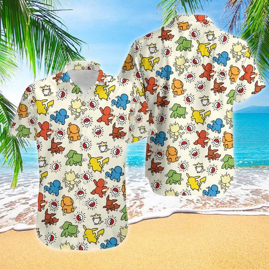Characters Hawaii Beach Shirt, Characters Button Up Shirt, Japanese Hawaiian Shirt