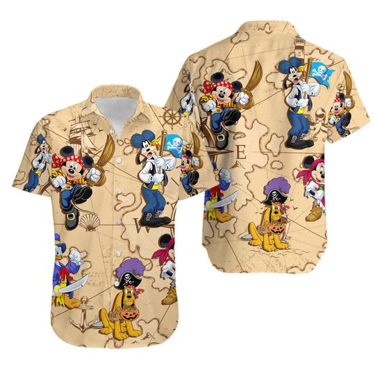 Retro Pirated of the Caribbean Mickey & Friend Hawaiian Shirt | Mickey Pirate Vintage