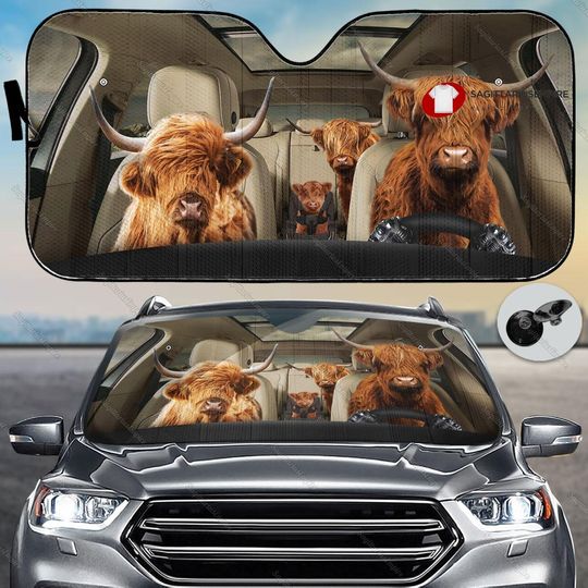 Funny Cow Car Sun Shade, Cow Family Car Sunshade