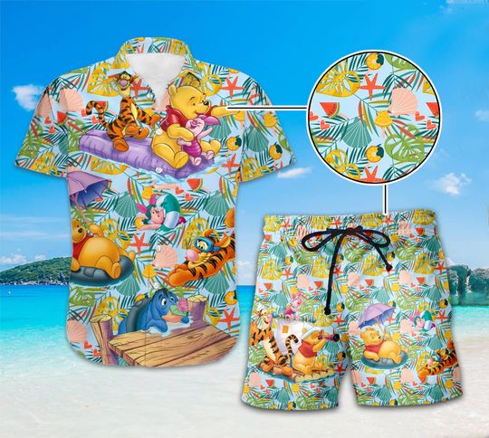 Winnie the Pooh Pineapple Tropical Hawaiian Shirt | Pooh Bear Summer Aloha